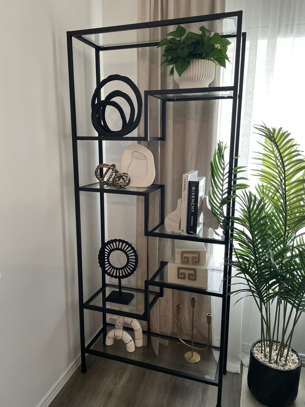 Crosley Furniture Sloane Bookshelf, Glass Shelves | Bookcase Storage, Matte Black customer photo 2