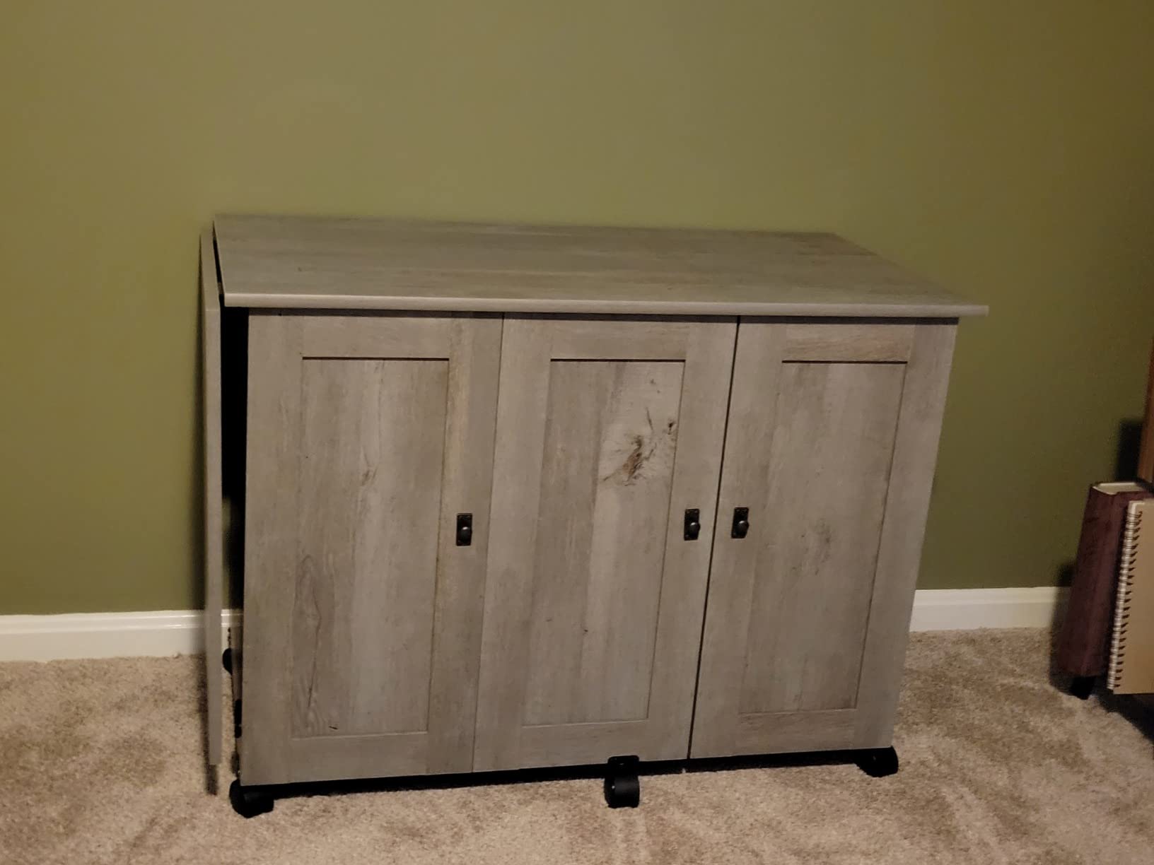 Sauder Craft Cart Storage Cabinet, Rolling Sewing Table with Expandable Top, Mystic Oak customer photo 2