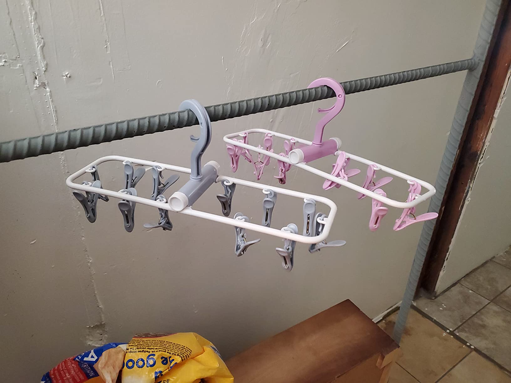Clothes Drying Racks 2 Pack Small Folding Portable Underwear Hangers with Clips Socks 12 Clips 360° Rotatable Hook for Drying Towels Bras Baby Clothes Gloves Plast customer photo 1