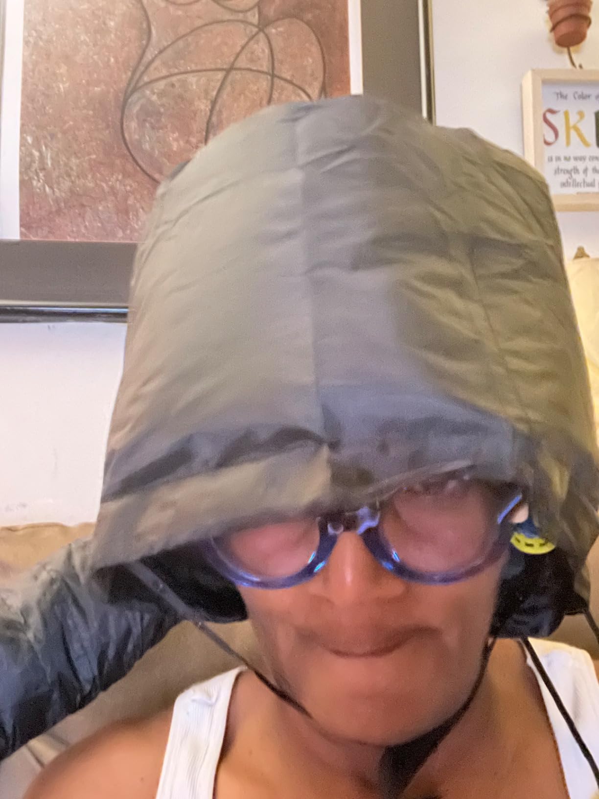 Bonnet Hood Hairdryer Attachment - Upgraded Hair Dryer Bonnet with Chin Strap and Longer Extended Hose More Easy to Enjoy Styling, Curling and Hair Deep Conditioning, Free Carrying Case Hooded Dryer. customer photo 2