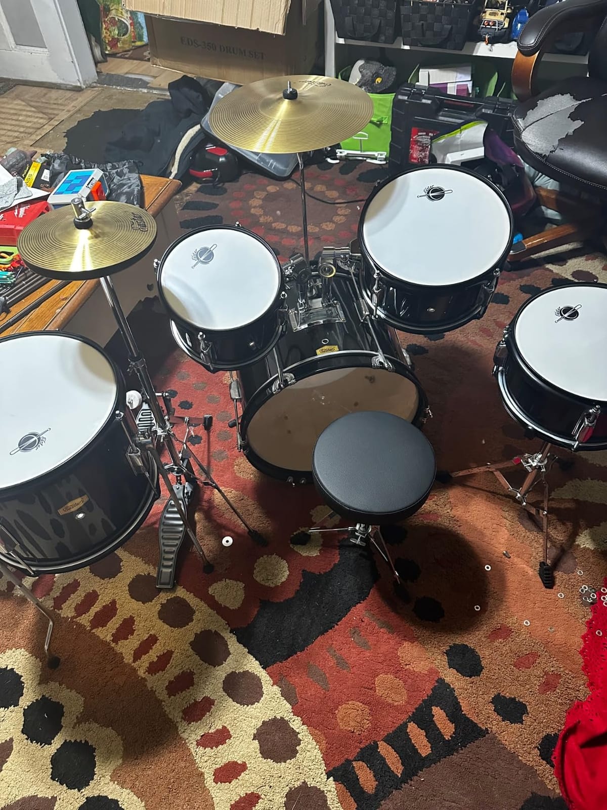 Eastar Drum Set for Kids - 16 inch 5-Piece Drum Kit for Beginners with Adjustable Throne and Cymbal, Pedal & Drumsticks, Metallic Blue (EDS-350MBE) customer photo 1