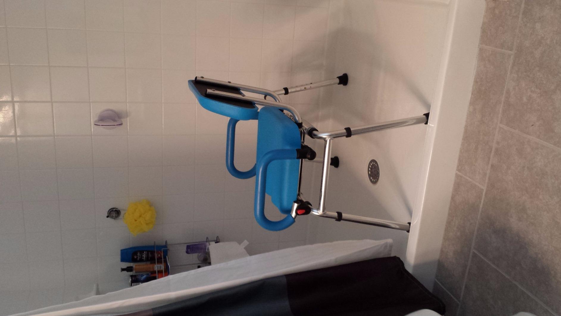 Carousel Sliding Shower Chair Tub Transfer Bench with Swivel Seat, Bariatric, Premium Padded with Pivoting Arms, High Capacity, Heavy Duty for Tubs, Inside Shower, for Handicap & Seniors, Blue customer photo 1