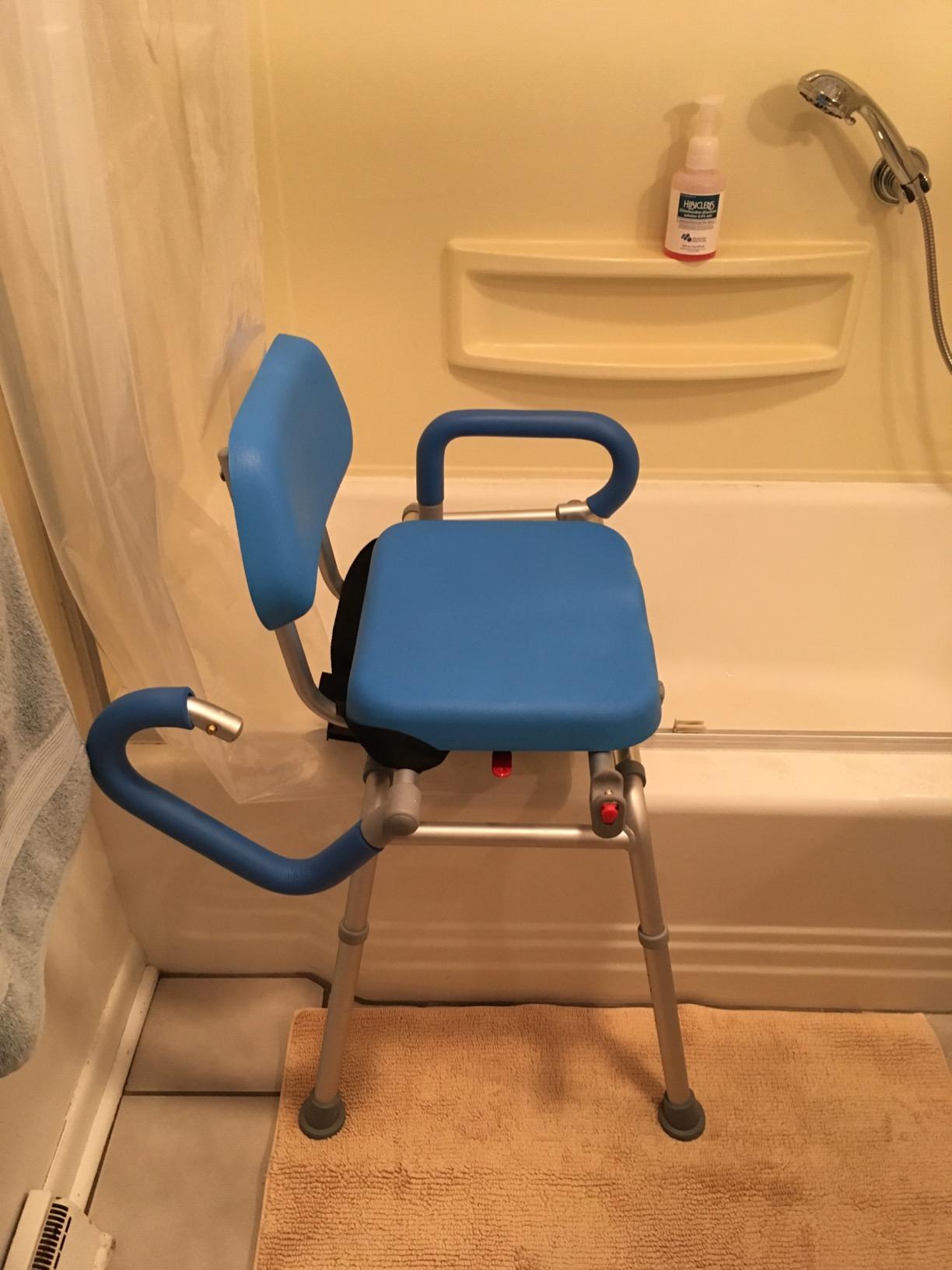Carousel Sliding Shower Chair Tub Transfer Bench with Swivel Seat, Bariatric, Premium Padded with Pivoting Arms, High Capacity, Heavy Duty for Tubs, Inside Shower, for Handicap & Seniors, Blue customer photo 2