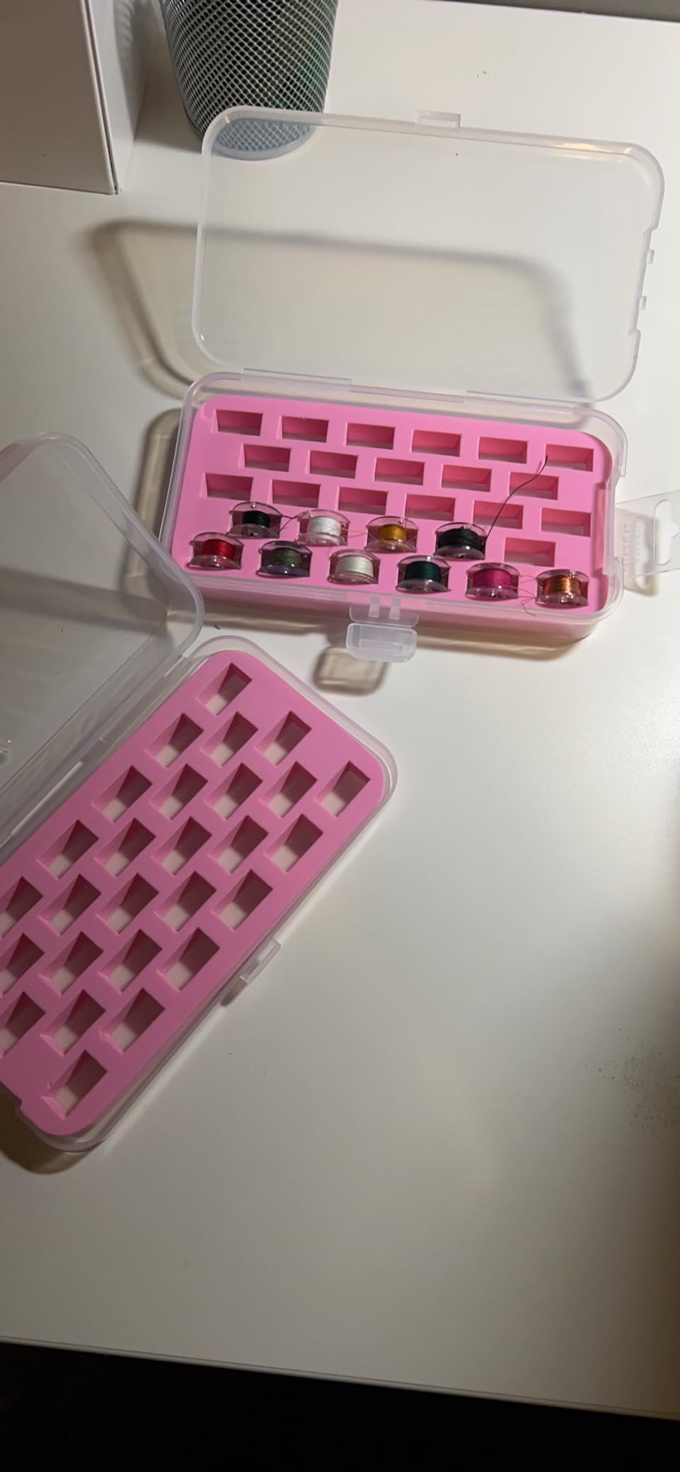 HONEYSEW Set of 2 Bobbin Box Organizers Sewing Machine bobbins Holder Contain 28 bobbins Storage Case customer photo 1