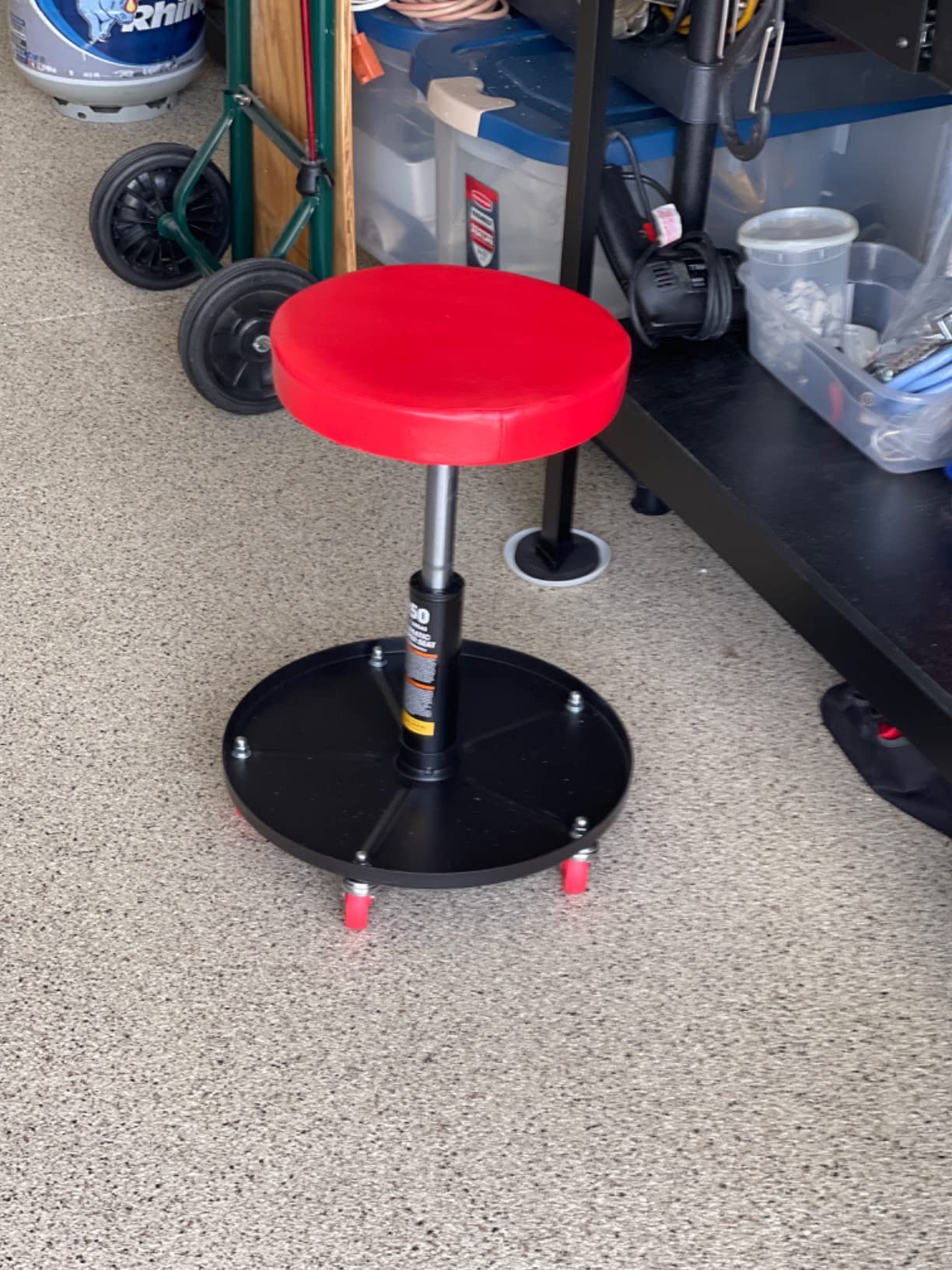 Big RED ATRHL6201R Torin Heavy Duty Rolling Pneumatic Creeper Garage/Shop Seat: Padded Adjustable Mechanic Stool with Tool Tray Storage, Red Large,15.36