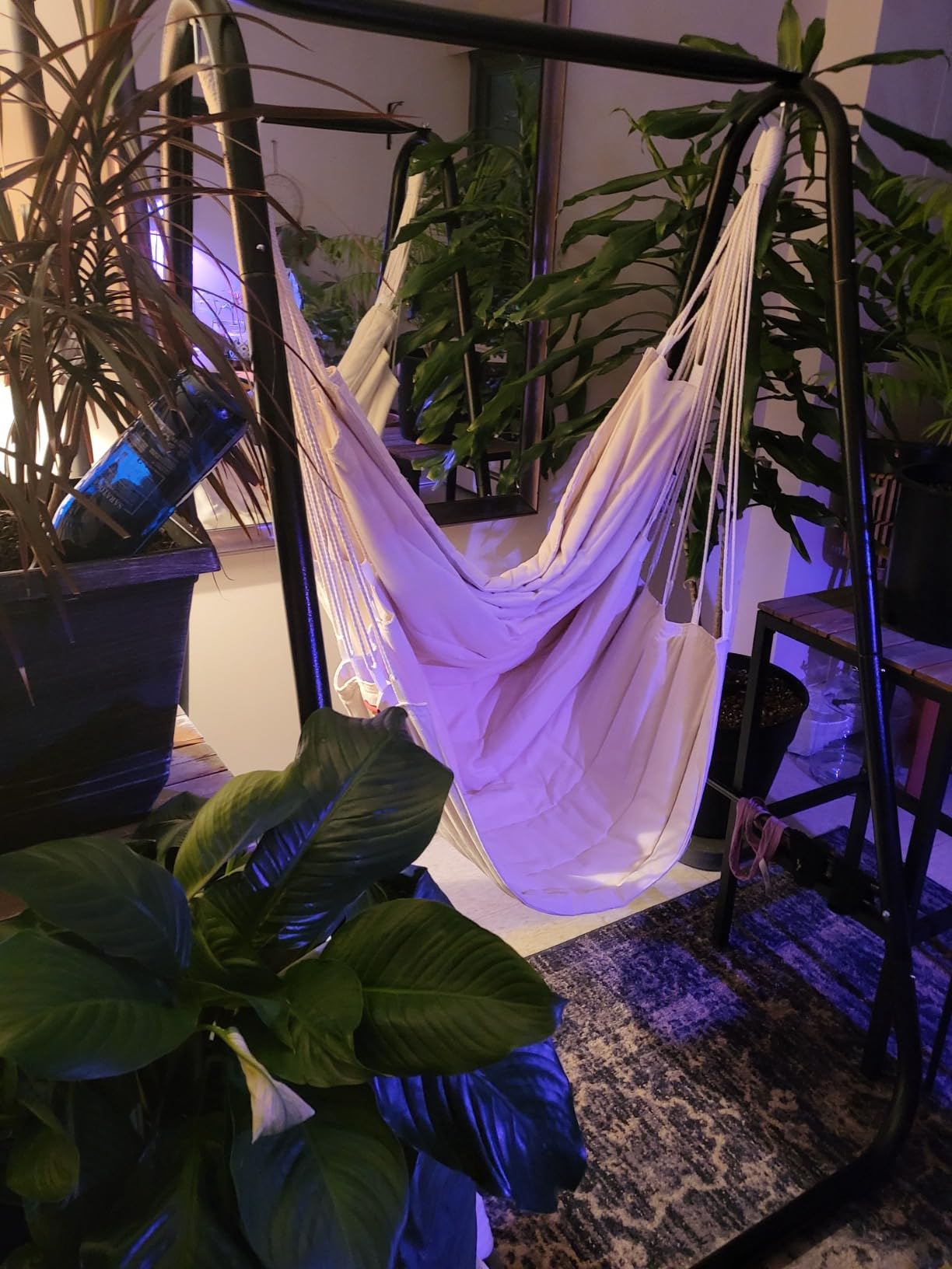 Hammock Chair Stand with Large Hanging Padded Indoor Swing,Easy to Assemble Sturdy Hammock Chair with Stand,MAX Capacity up to 500 LBS,Heavy-Duty Steel Hammock Stand for Indoor Outdoor(White) customer photo 1