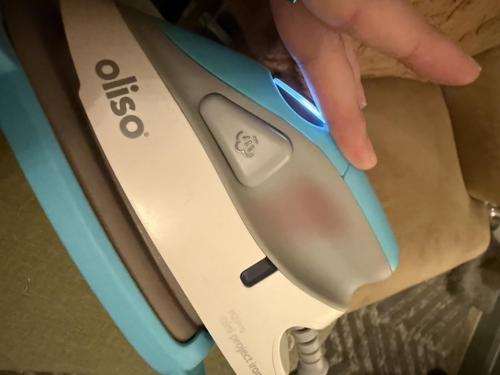 oliso M2Pro Mini Steam Iron for Sewing -1000W Dual Voltage Travel Iron | Turquoise, Solemate Silicone Rest Included, Ceramic Soleplate, Precision Tip, Quilting, Crafting, Portable, 2.2 Lb customer photo 1