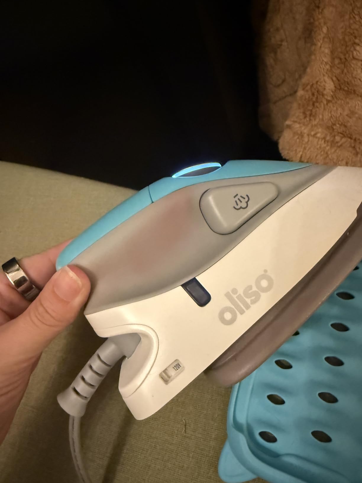 oliso M2Pro Mini Steam Iron for Sewing -1000W Dual Voltage Travel Iron | Turquoise, Solemate Silicone Rest Included, Ceramic Soleplate, Precision Tip, Quilting, Crafting, Portable, 2.2 Lb customer photo 2