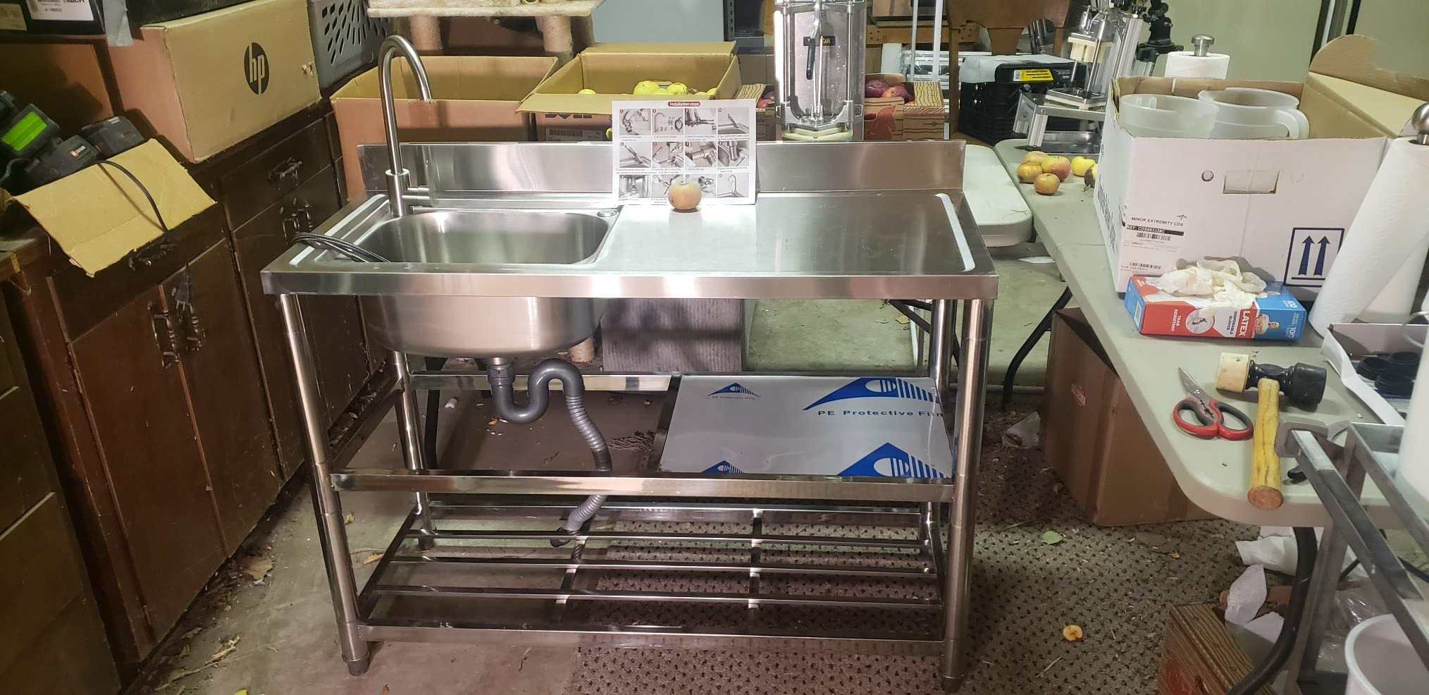 Free Standing Stainless-Steel Single Bowl Commercial Kitchen Sink w/Faucet customer photo 2