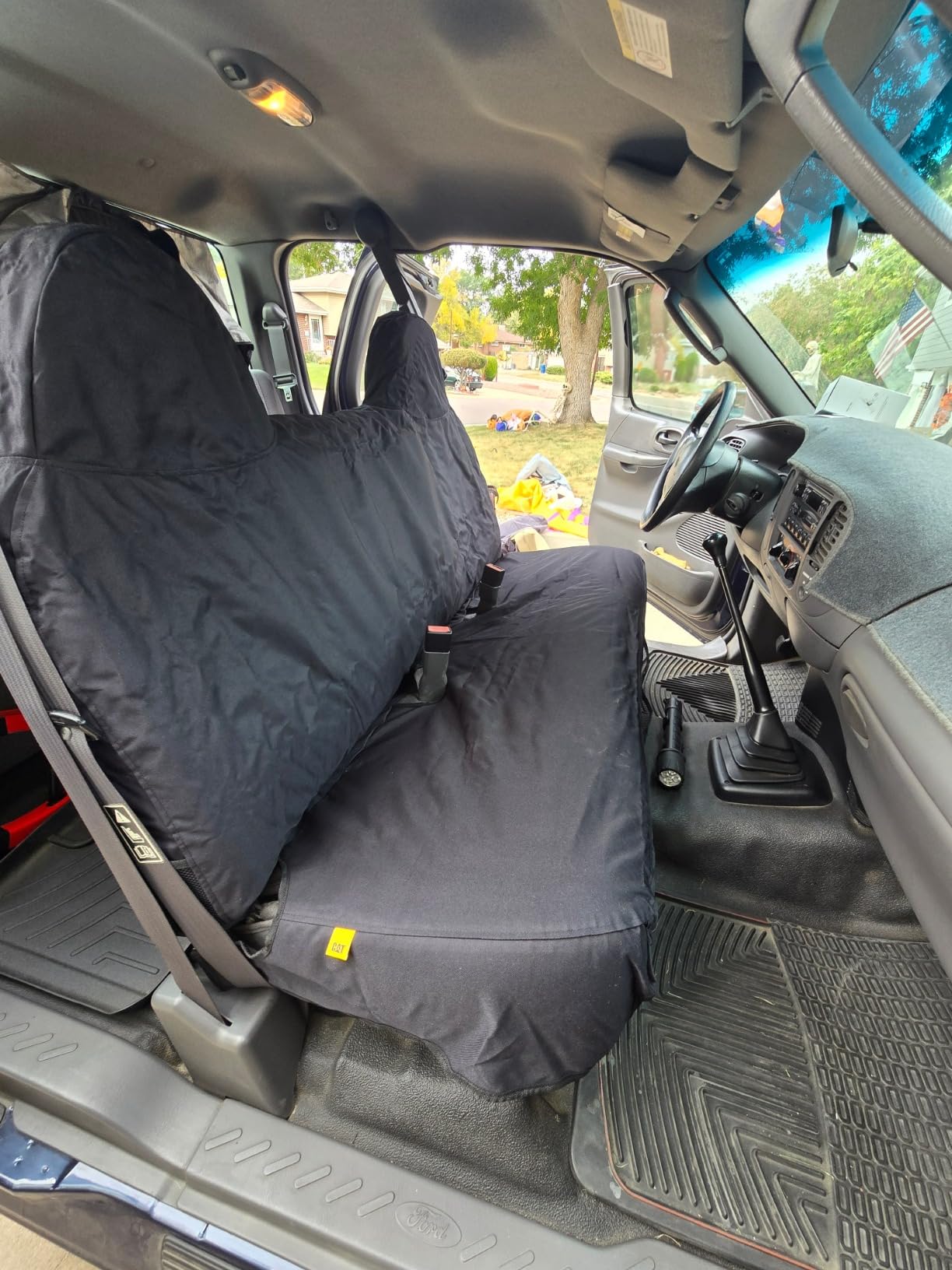 Caterpillar Custom Fit Front Bench Seat Cover with Utility Pockets for Ford F250 / F350 / F450 / F550 (1999-2007) - Durable Black Oxford Super Duty Interior Truck Seat Cover customer photo 2