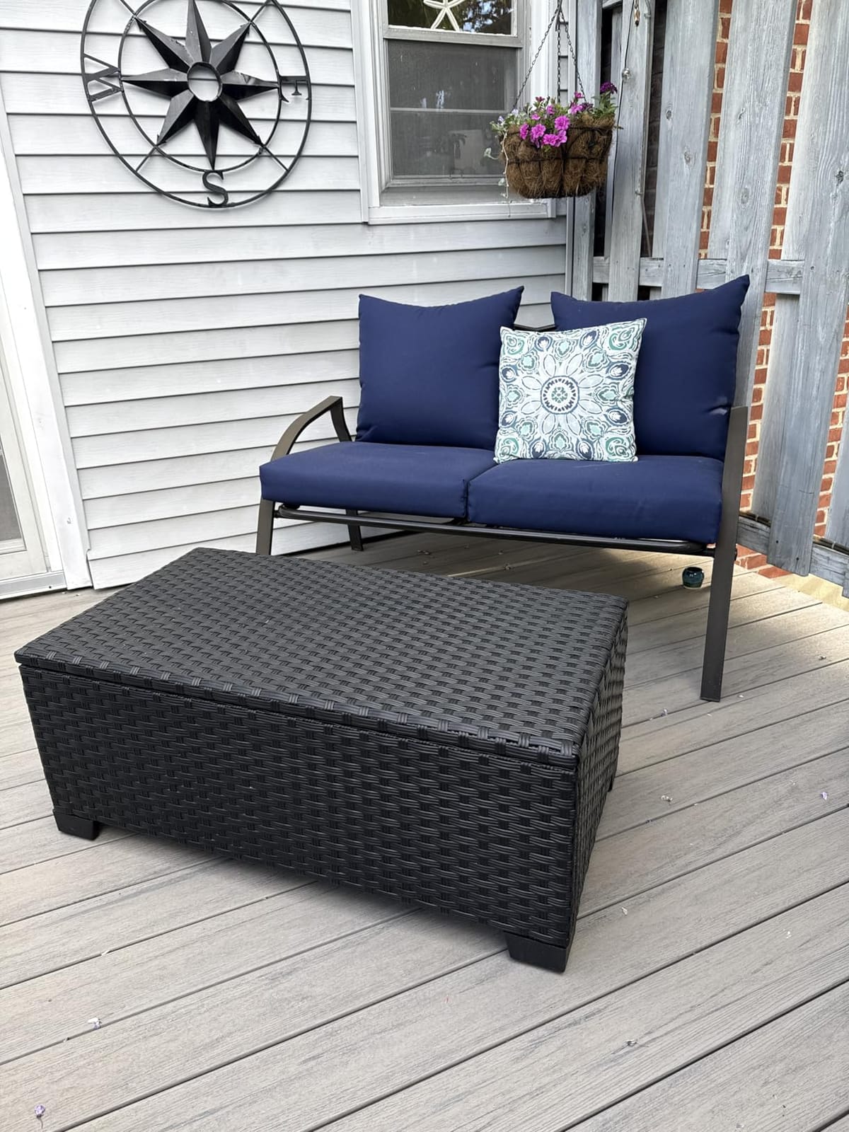 Rattaner Patio Coffee Table with Storage Wicker Outdoor Coffee Table and All-Weather Wicker Side Table with Waterproof Cover, Black customer photo 2