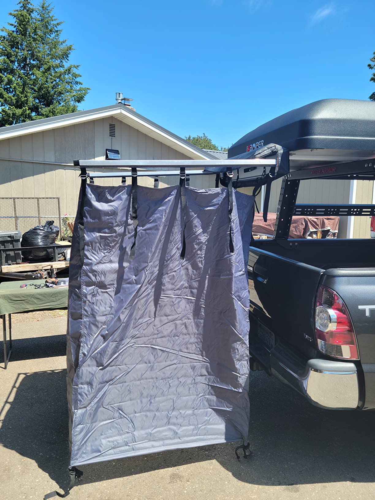 Overland Vehicle Systems HD Nomadic Car Side Shower Room with Black 1000G PVC Travel Cover, Universal L - Brackets, Dark Grey Body with Silver Inner Lining customer photo 1