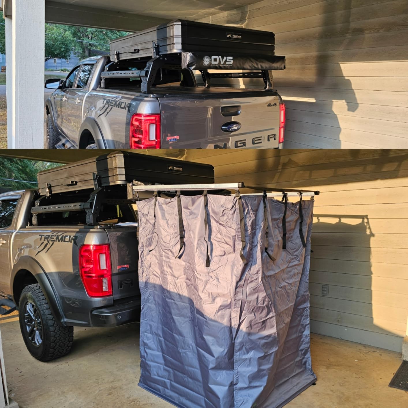 Overland Vehicle Systems HD Nomadic Car Side Shower Room with Black 1000G PVC Travel Cover, Universal L - Brackets, Dark Grey Body with Silver Inner Lining customer photo 2