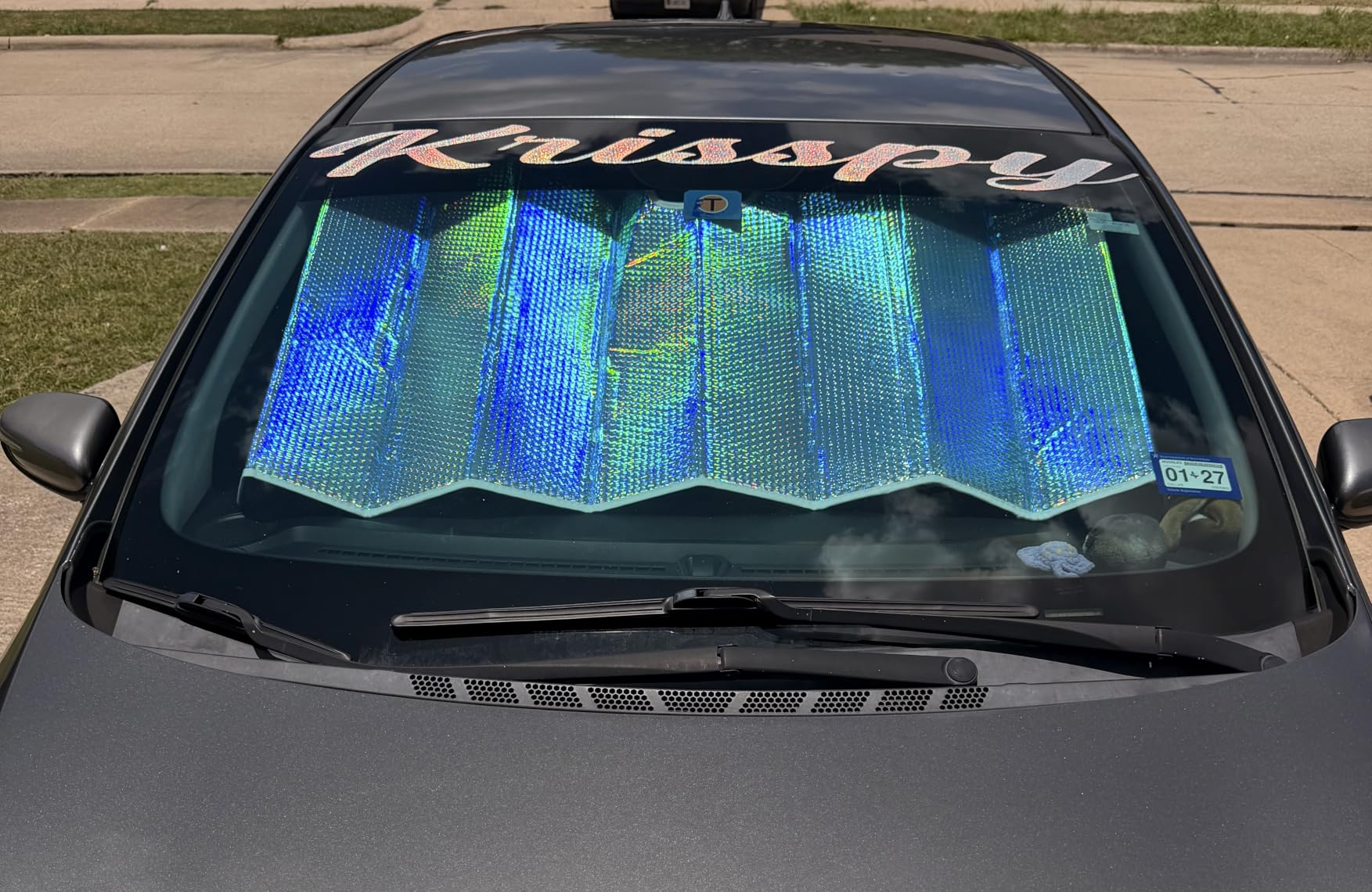 BDK Iridescent Matte Black Front Windshield Sunshade Accordion Folding Style Auto Shade for Car Truck SUV Van Blocks UV Rays Sun Visor Protector Easy Setup Keeps Your Vehicle Cool - 58 x 27 inches customer photo 2