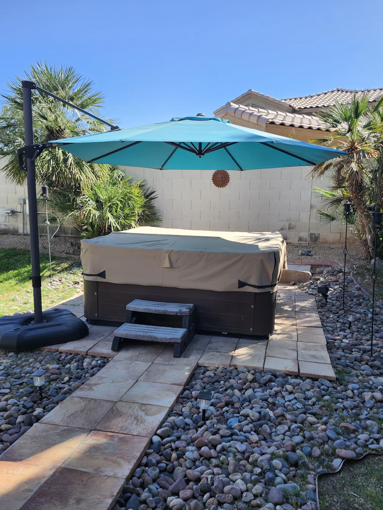 PURPLE LEAF Patio Umbrella with Base 11 Feet Effortless Shade Control Beige customer photo 1