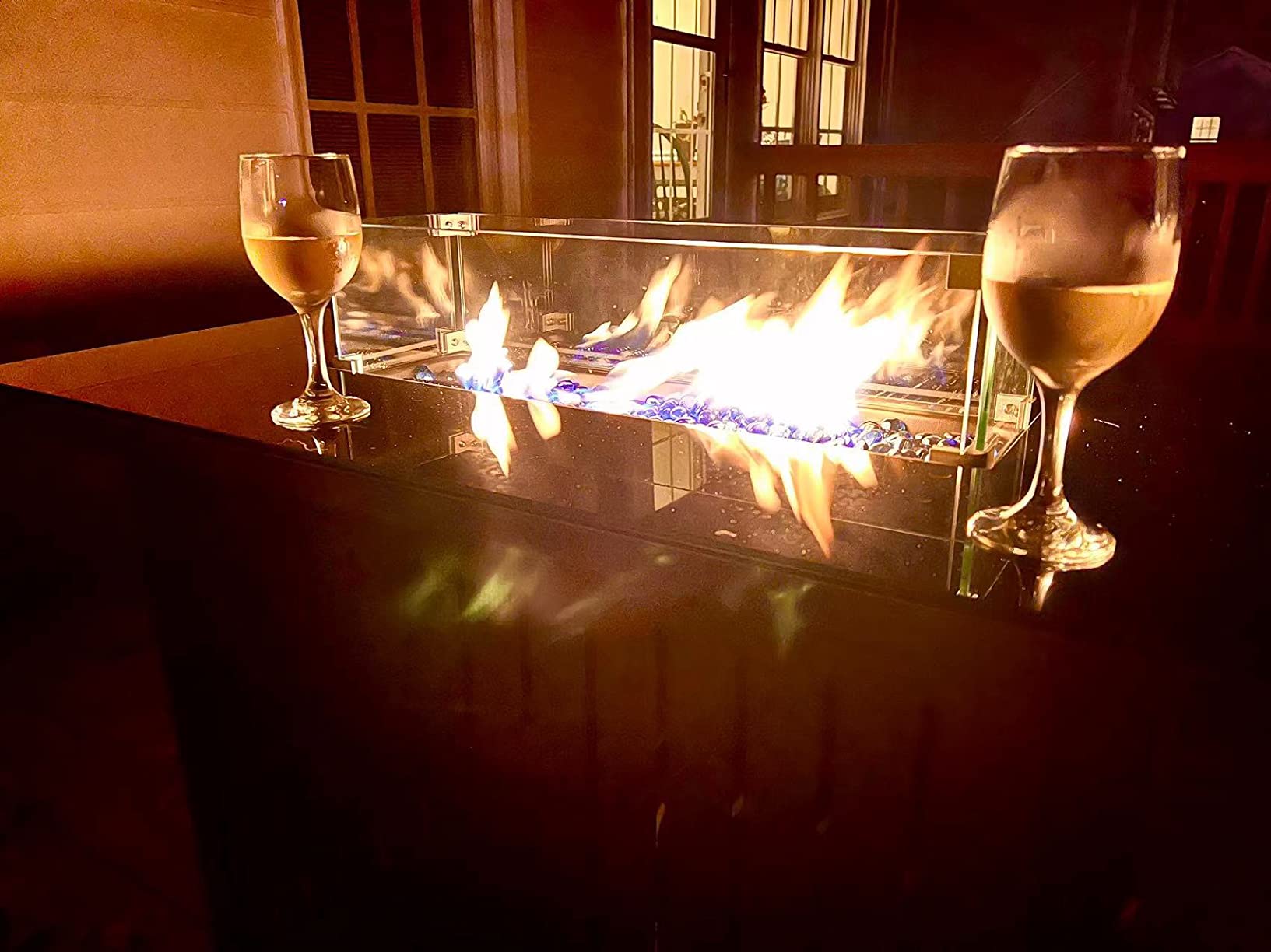 Lausaint Home Propane Fire Pit Table 43 Inch with Lid, 60,000 BTU Gas Fire Pits for Outside Patio with Glass Wind Guard, Dark Black customer photo 1