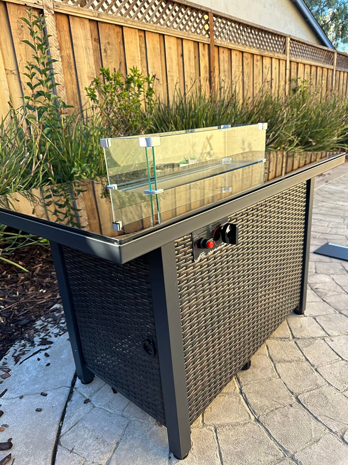 Lausaint Home Propane Fire Pit Table 43 Inch with Lid, 60,000 BTU Gas Fire Pits for Outside Patio with Glass Wind Guard, Dark Black customer photo 2