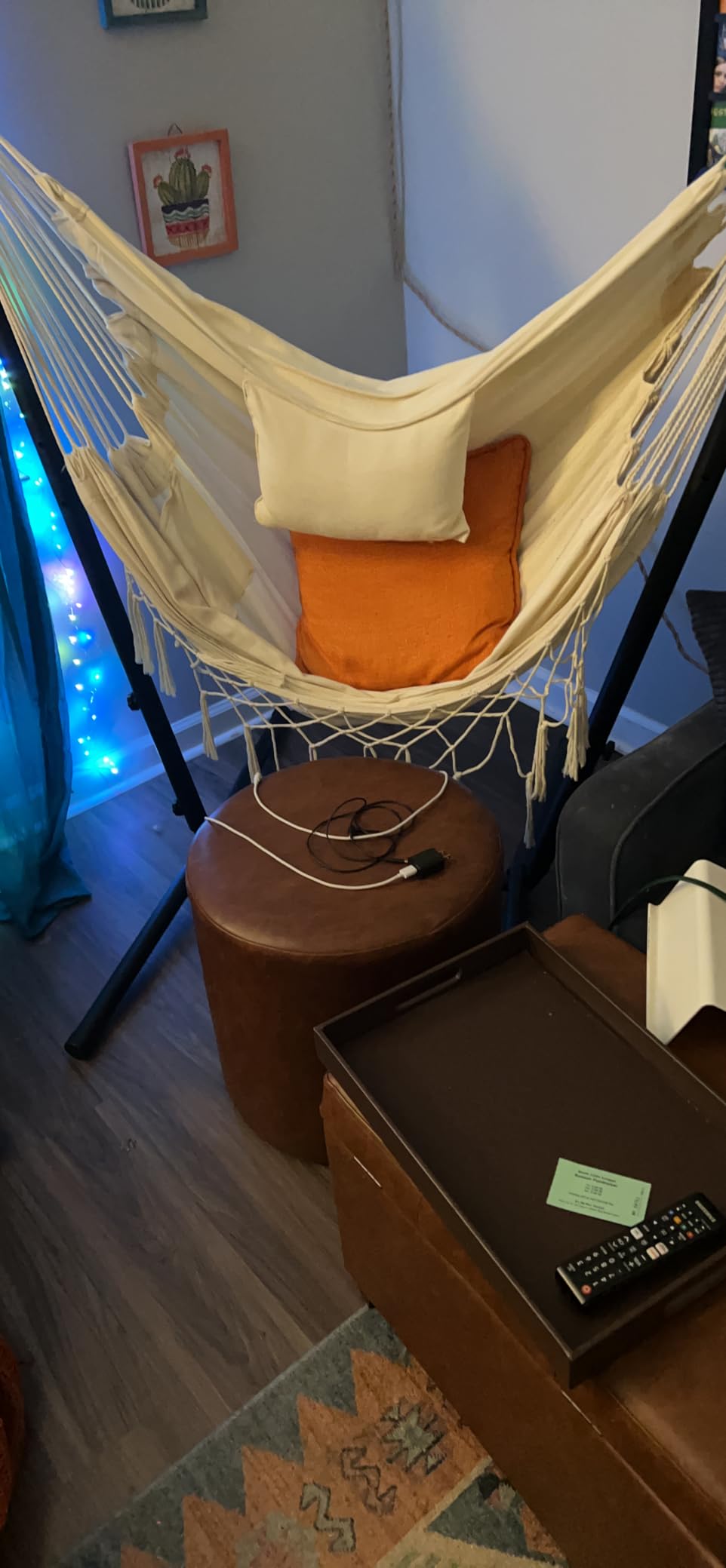 Hammock with Stand Phone Holder Included Double Hanging Chair Macrame Boho Handmade Adjustable Swing Indoor Outdoor Patio Yard Garden Porch 400lbs Capacity (2022 Grey) customer photo 1