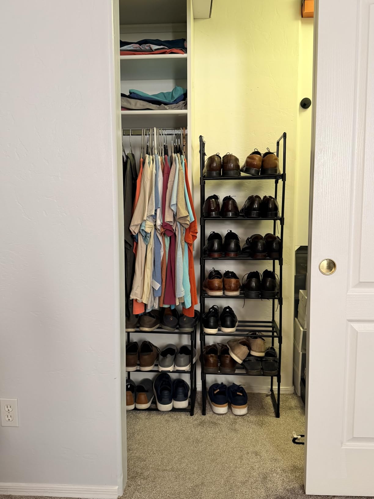 Narrow Shoe Rack 10 Tiers Tall Shoe Rack for Entryway Closet 20-24 Pairs Shoe & Boots Organizer Storage Shelf Durable Black Metal Stackable Shoe Cabinet with Hooks, 17.1D x 11.8W x 78.7H in customer photo 1