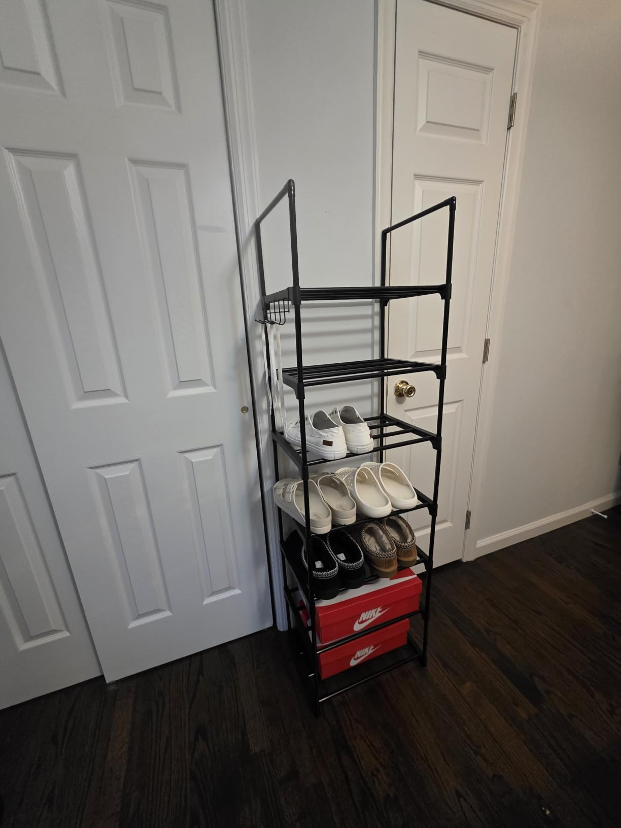 Narrow Shoe Rack 10 Tiers Tall Shoe Rack for Entryway Closet 20-24 Pairs Shoe & Boots Organizer Storage Shelf Durable Black Metal Stackable Shoe Cabinet with Hooks, 17.1D x 11.8W x 78.7H in customer photo 2