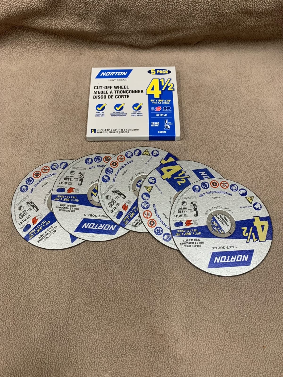 Norton 4-1/2-Inch Cut Off Wheels, Pack of 5 - Aggressive Cutting Discs for Angle Grinder, General Purpose Cutting for Metal & Stainless Steel customer photo 1