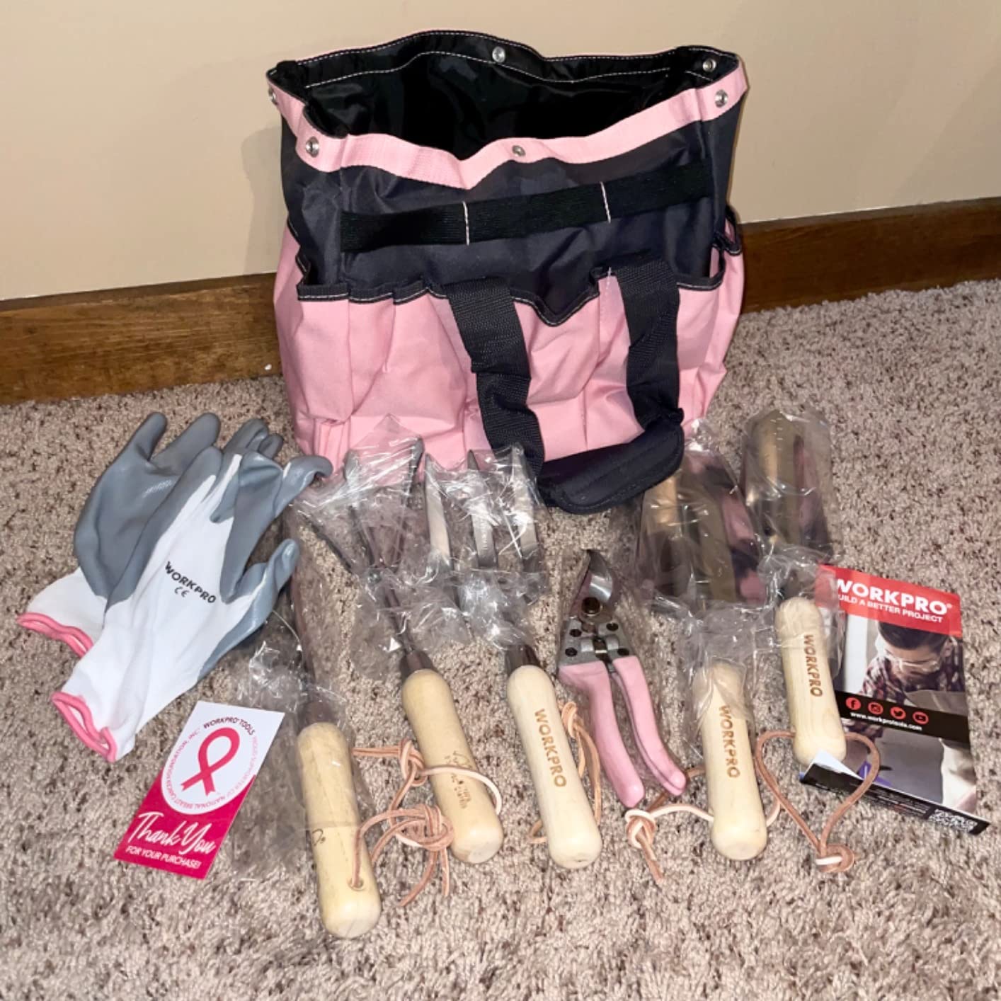 WORKPRO 8-Piece Pink Garden Tool Set with Garden Bag and Gloves- Pink customer photo 2