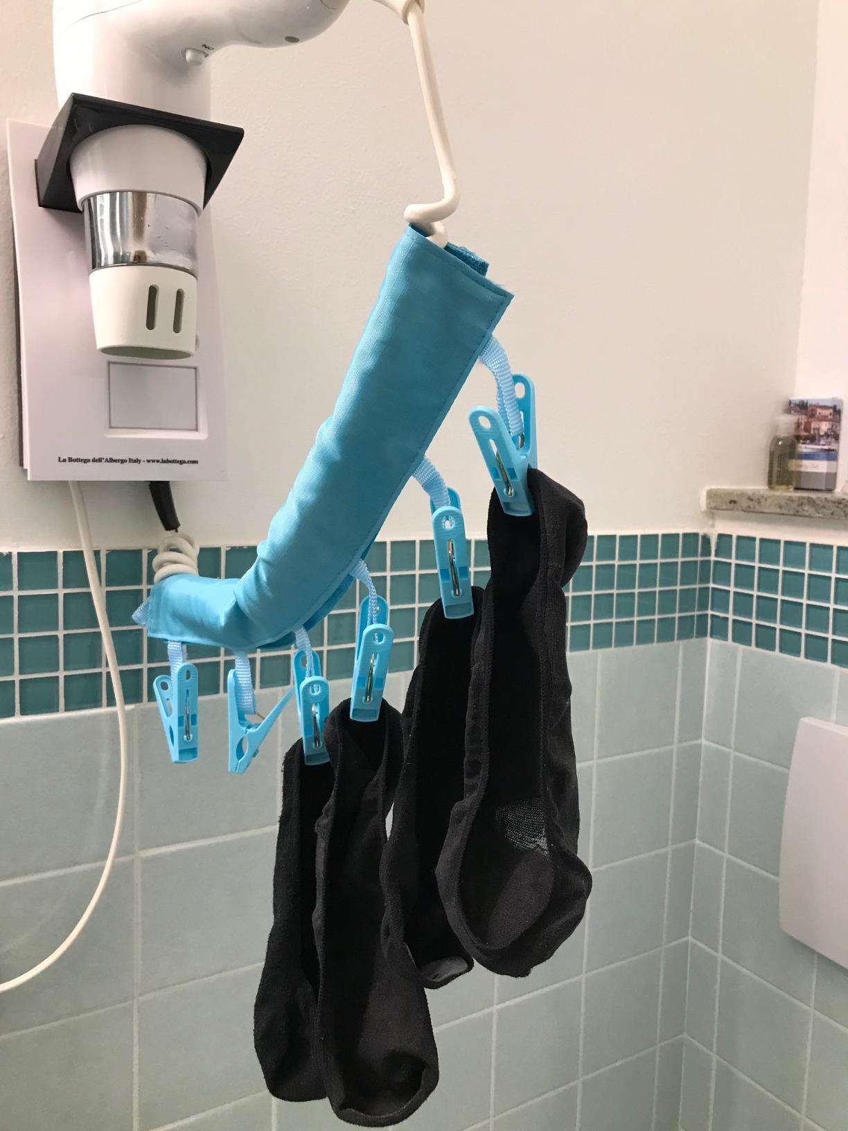 TamBee Portable Hanger Clips Travel Clothesline Travel Hangers Towel Drying Rack Clothing Hanger Folding Portable Sock Dock Swimsuit Drying Rack Hanger with 6 Clips Pack of 3 (Blue) customer photo 2