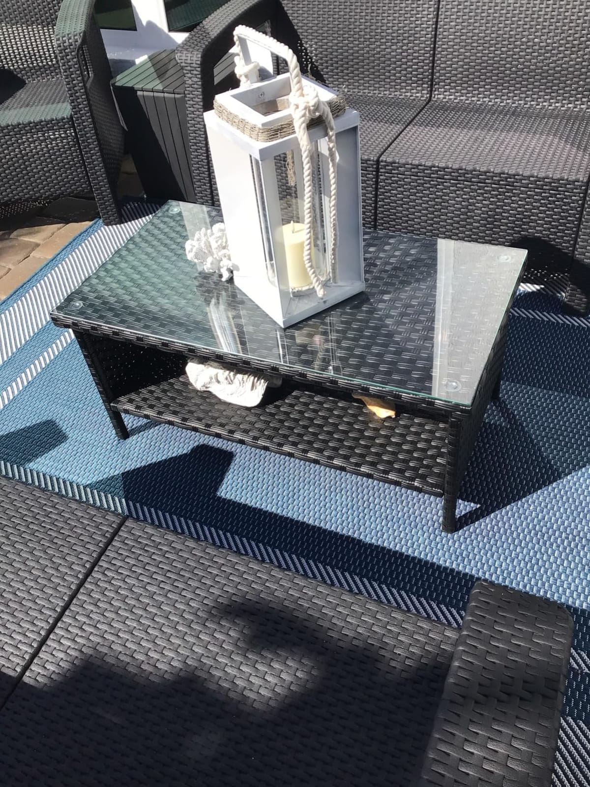 Outdoor Wicker Coffee Table Patio Furniture Garden Rattan 2-Layer Glass Table with Storage and Furniture Cover, Brown customer photo 1