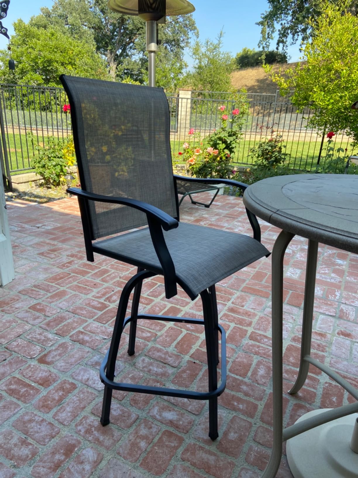 Vongrasig 2 Piece Patio Swivel Bar Chairs, All Weather Metal Textile High Swivel Bar Stools Chairs, Outdoor High Top Bistro Set for Backyard, Lawn Garden, Balcony, Taupe customer photo 2