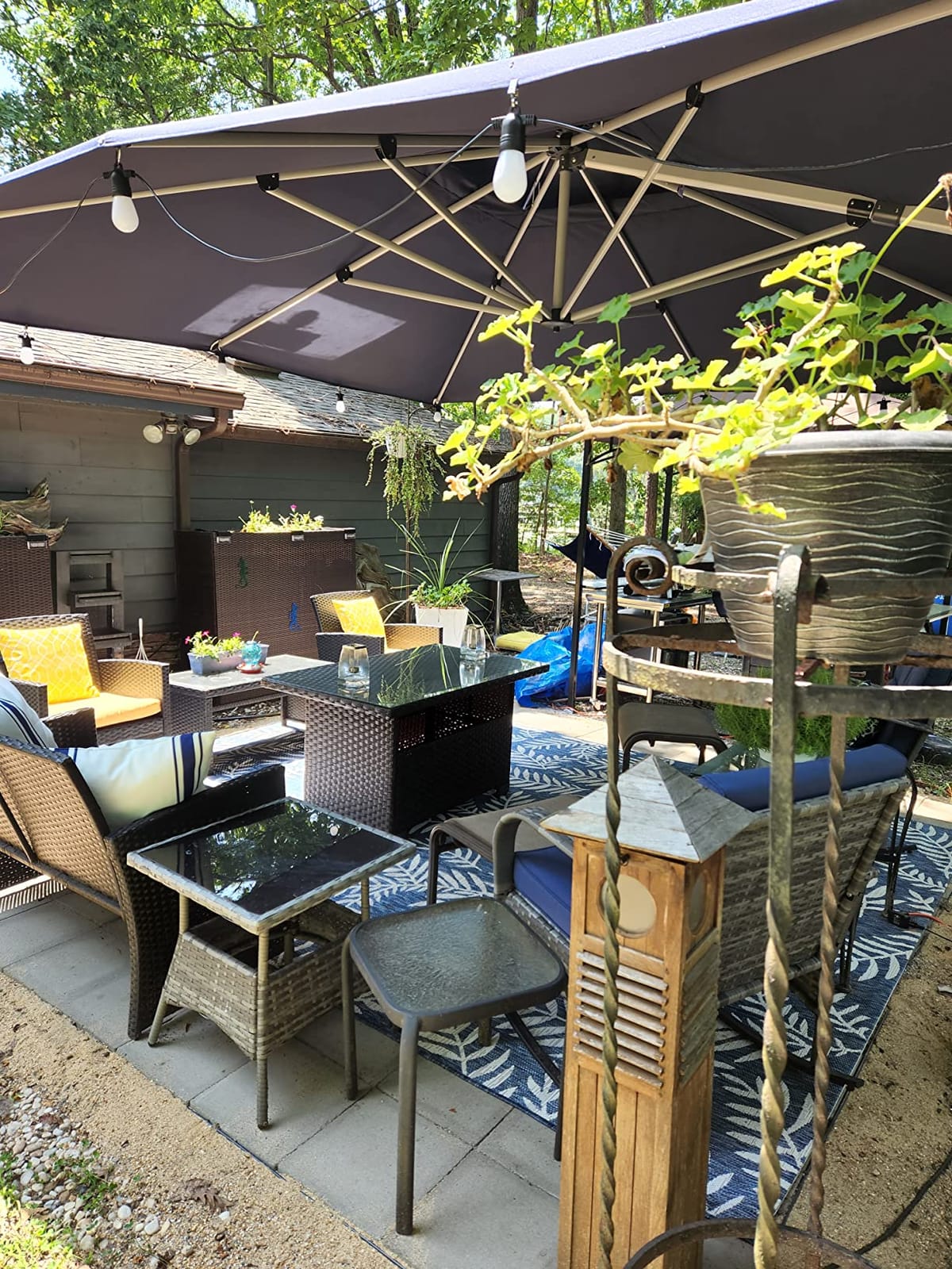 WAROOM Outdoor PE Wicker Coffee Table - Patio Rattan Garden Furniture Multi-Functional Storage Tea Dining Table, Grey customer photo 2