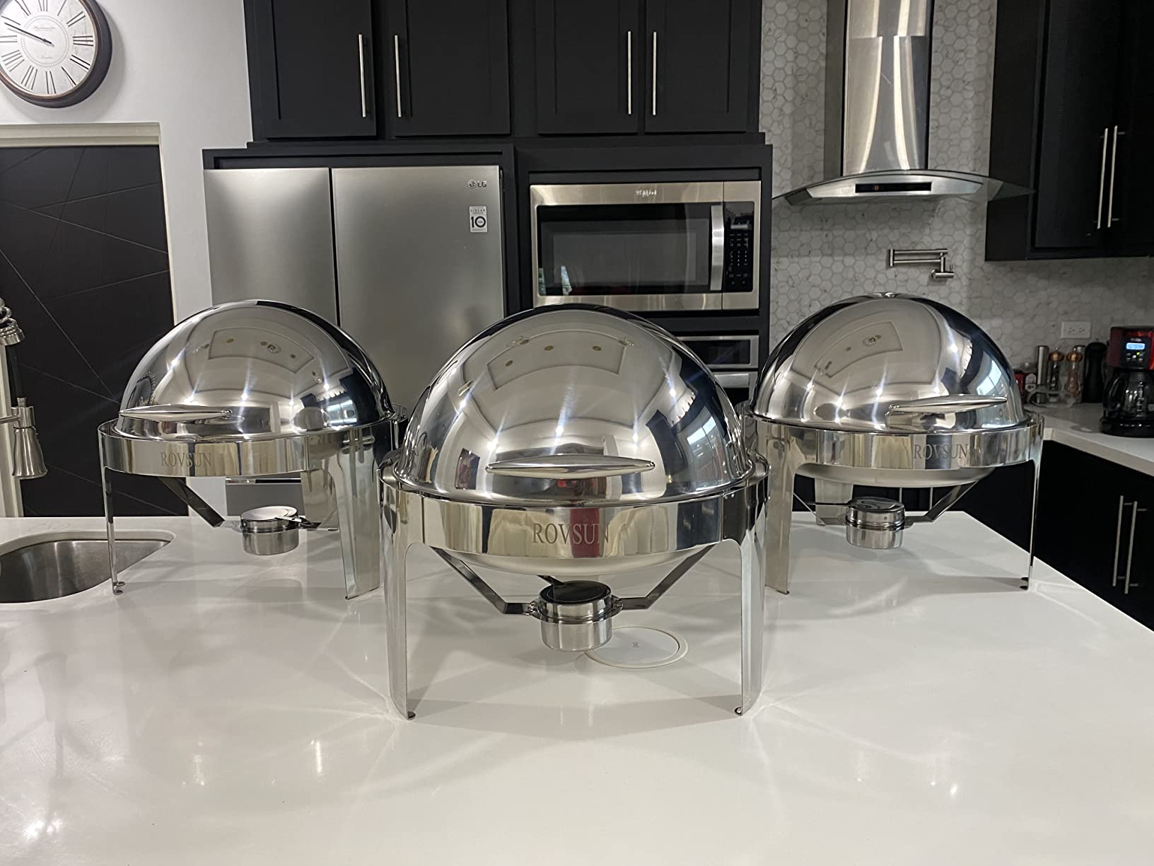 ROVSUN 3-Pack Roll Top Chafing Dish Buffet Set,6 Quart Full Size Pan Chafer, Stainless Steel Round Set with Food Pan, Water Pan for Wedding, Parties, Banquet, Catering Events customer photo 2