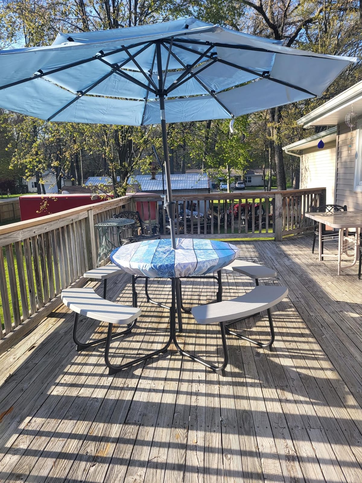 Best Choice Products 10ft 3-Tier Solar Patio Umbrella, Outdoor Market Sun Shade for Backyard, Deck, Poolside w/ 24 LED Lights, Tilt Adjustment, Easy Crank, 8 Ribs - Red customer photo 2