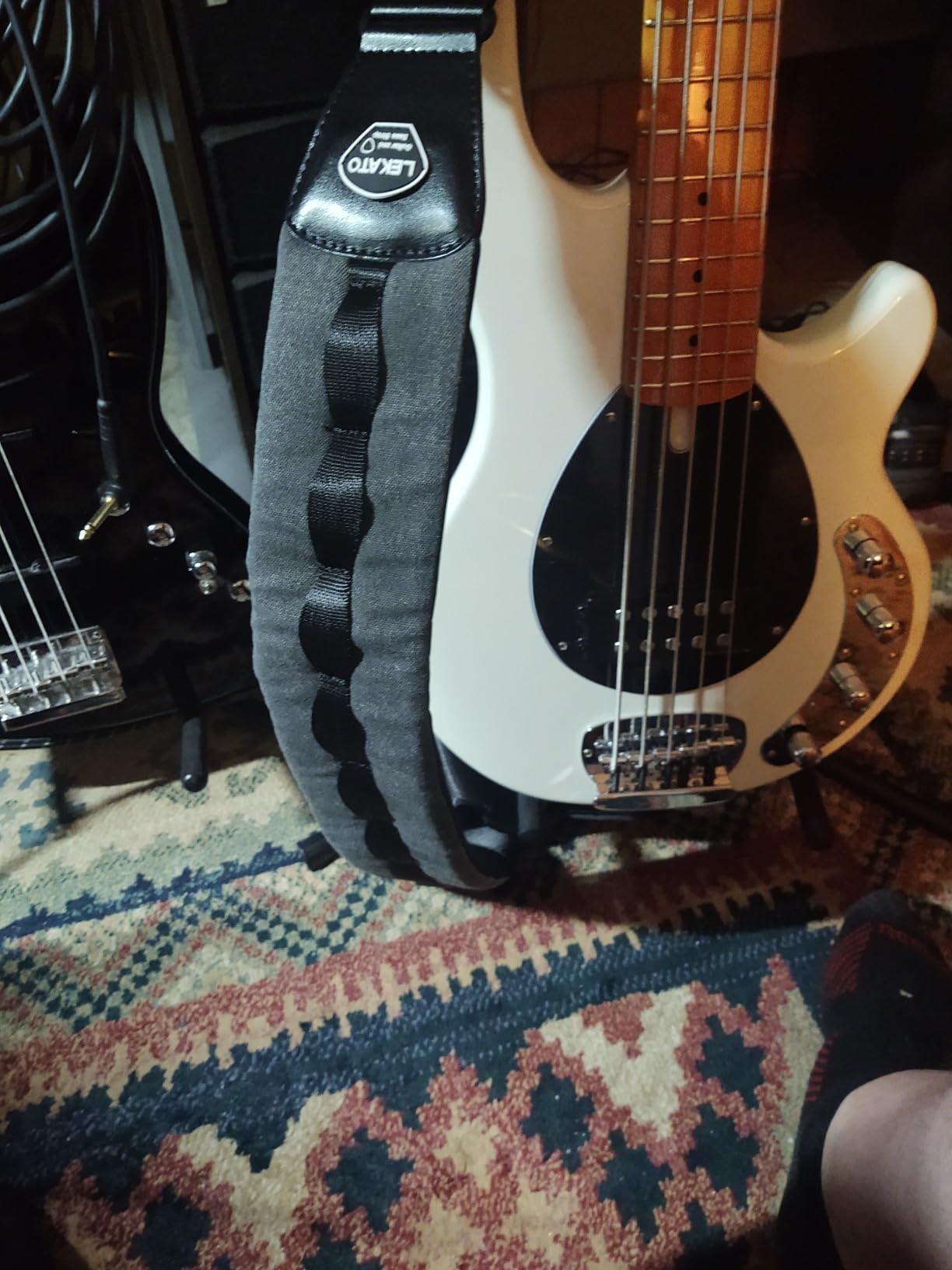 LEKATO Bass Guitar Straps for Heavy Bass & Guitars with 3.5” Wide Guitar Strap Padded Thickened Foam Bass Straps Adjustable Length from 45
