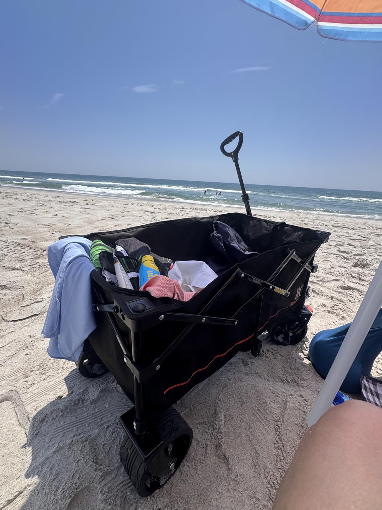 Navatiee 330Lbs Collapsible Folding Wagon, Beach Wagon Cart Heavy Duty Foldable with Big Wheels, Utility Grocery Wagon with 165L Large Capacity for Camping Garden Sports, Black customer photo 1