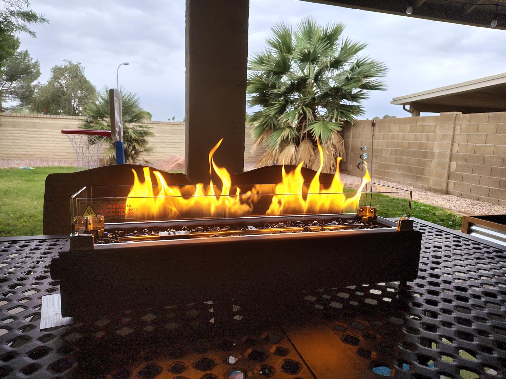 28-inch Table Top Propane Fire Pit, 40,000 BTU Tabletop Firepit for Patio, Outdoor Portable Rectangular Fire Bowl w/Wind Glass Shield, Glass Rocks - Carbon Gray customer photo 1
