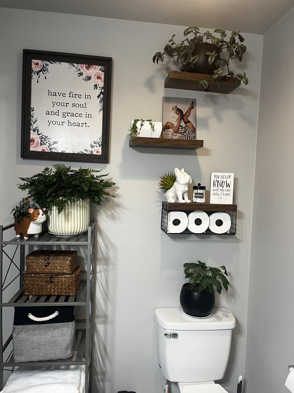 QEEIG Bathroom Shelves Over Toilet Wall Mounted (Brown, Set of 3, 15.7