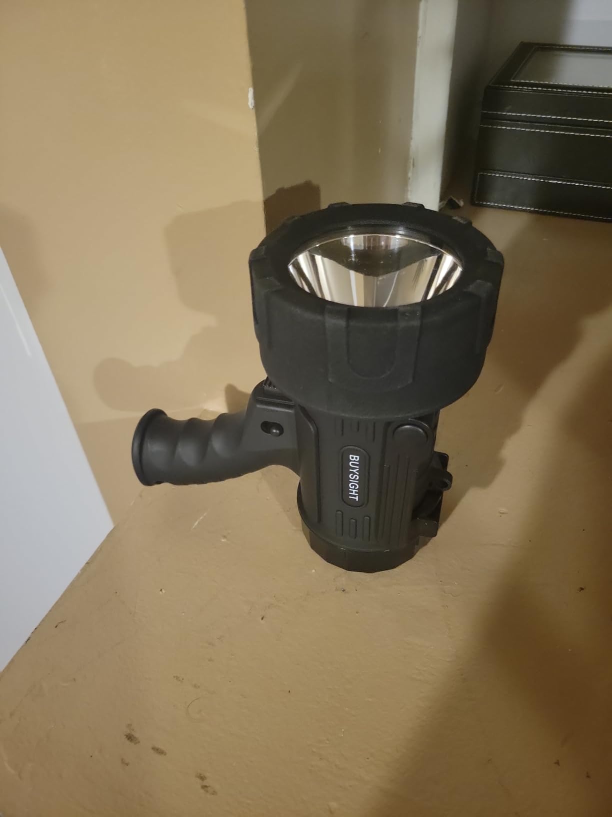BUYSIGHT Turbo 2000000LM Rechargeable Spotlight Flashlight, IP67 Impact Resistant Searchlight, Foldable Stand Red Filter Waterproof Hunting Lamp (Graphite Black) customer photo 2