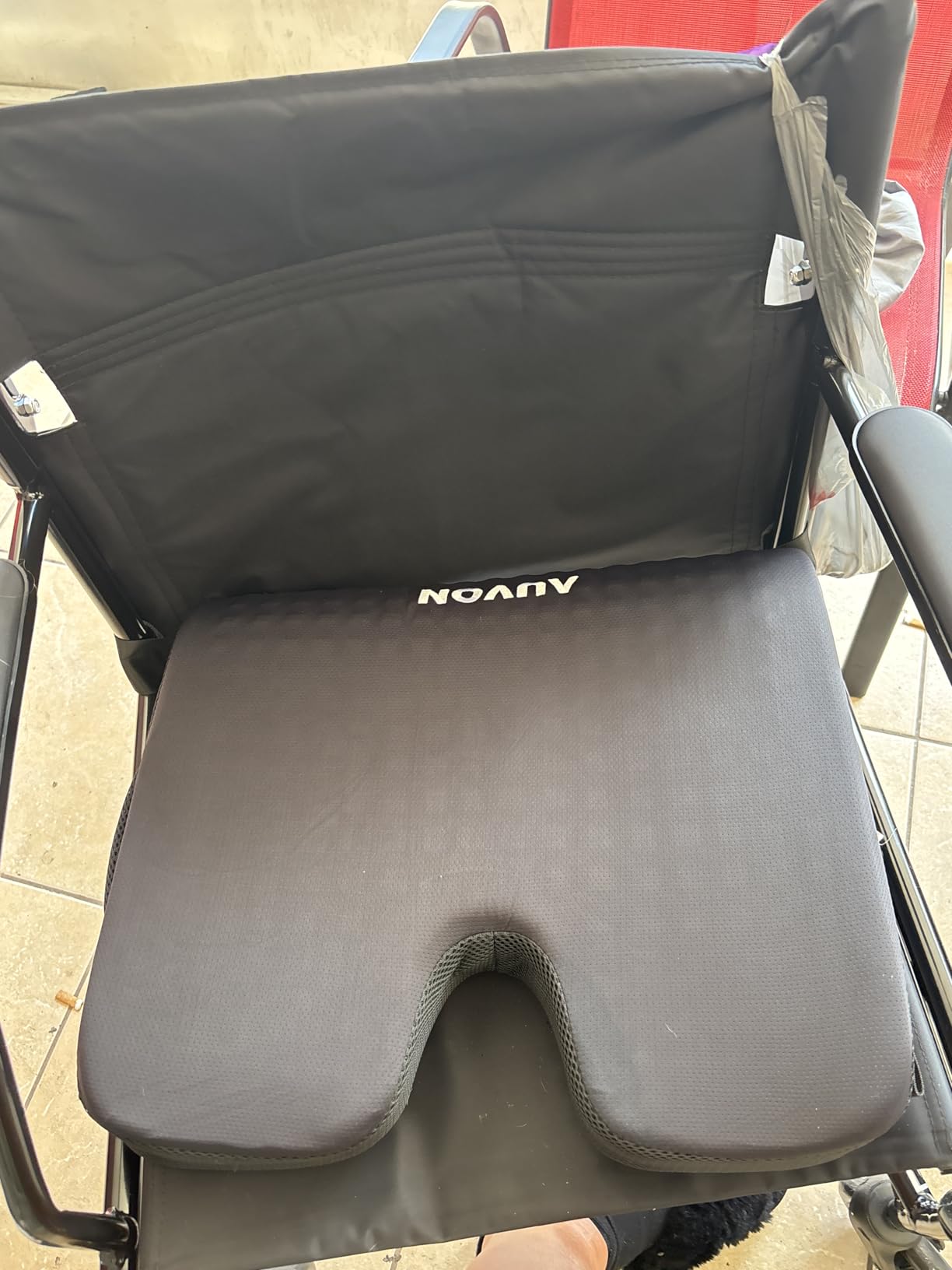 AUVON Gel Wheelchair Seat Cushion with Waterproof Cover, Ergonomic Chair Cushion with U-Cutout for Tailbone, Back Pain Relief, Memory Foam Cushion for Office, Anti-Slip, Buckle Strap customer photo 2