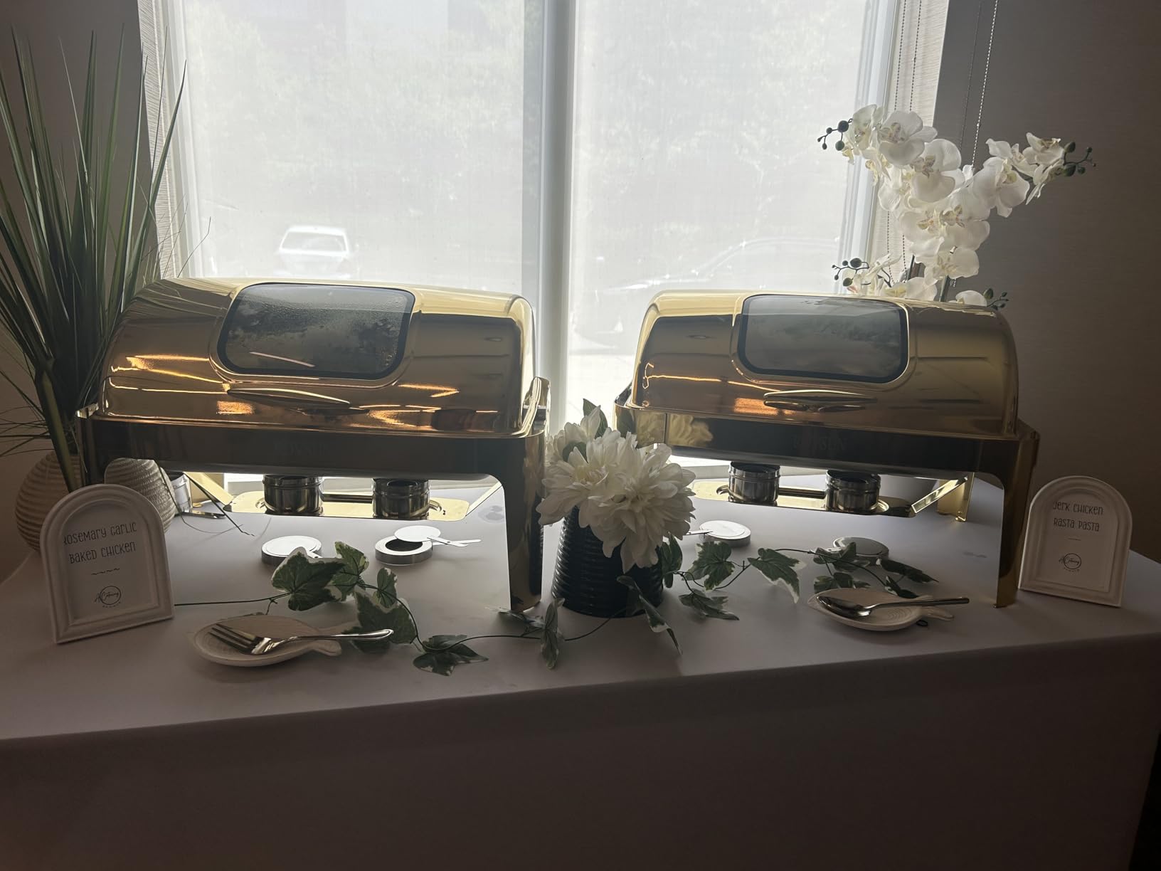 ROVSUN 9QT 3 Pack Roll Top Chafing Dish Buffet Set, Rectangular NSF Stainless Steel Buffet Warmer Chafers with Thick Frame for Catering Events Parties Weddings Dinners, Gold customer photo 1