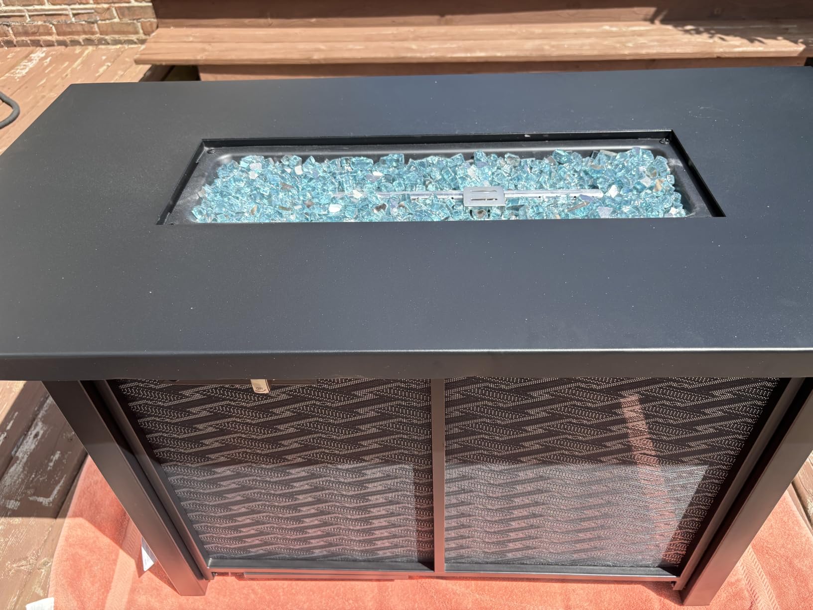 45 Inch Propane Fire Pit Table, 50,000 BTU Outdoor Gas Fire Pit for Patio & Backyard, 2-in-1 Firepit Dining Table with Glass Wind Guard, Blue Glass Rocks & Waterproof Cover customer photo 2