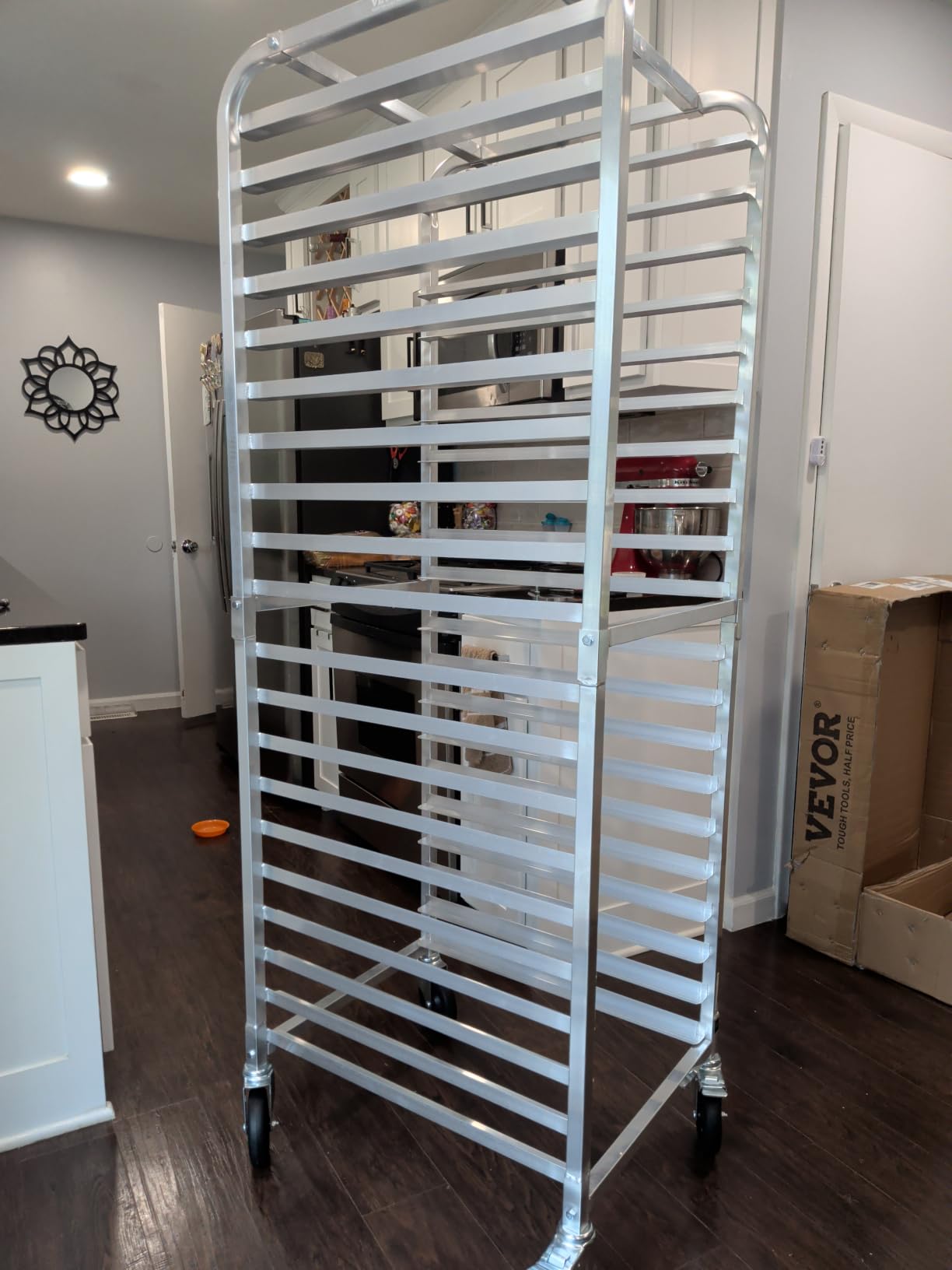 VEVOR Bun Pan Rack, Full Size 20-Tier Commercial Bakery Rack, Brake Wheels, Aluminum Racking Trolley, Full & Half Size, 26