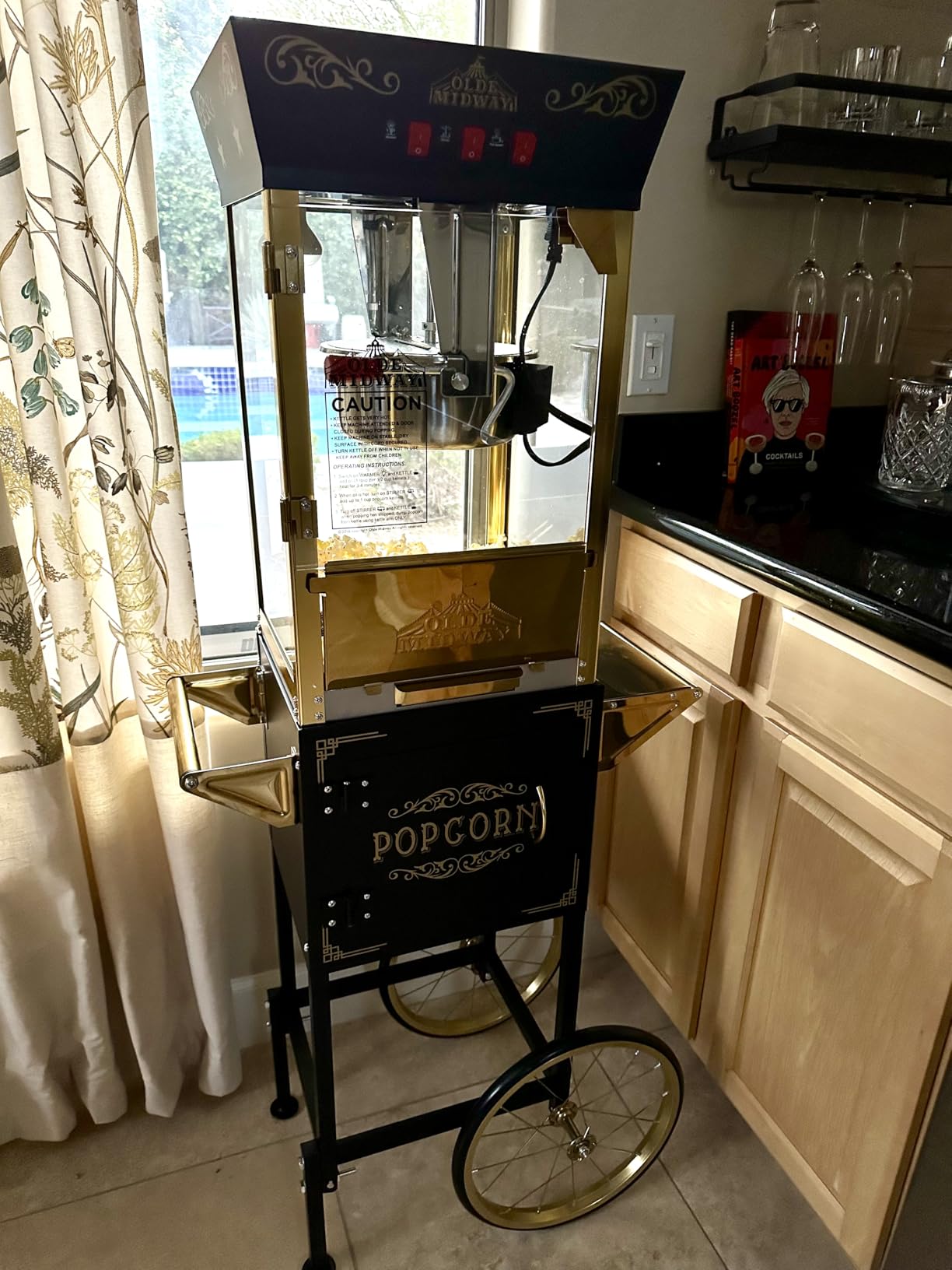 Olde Midway Vintage-Style Popcorn Machine w/Cart and 8-Ounce Kettle, Black customer photo 2