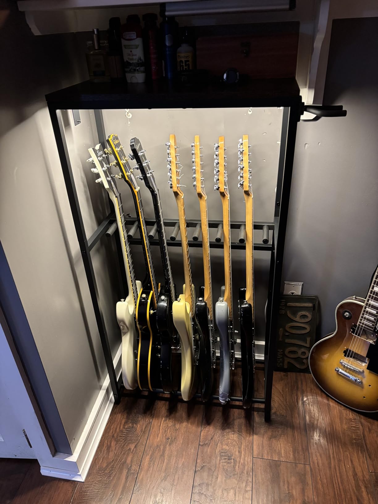 MAHANCRIS Guitar Stand, Guitar Rack for Acoustic Holder, Electric Guitar, Bass, Multiple Guitar Rack Holder for Guitars, Guitar Amp Accessories, for Home Music Studio, Black GSHB6501 customer photo 1