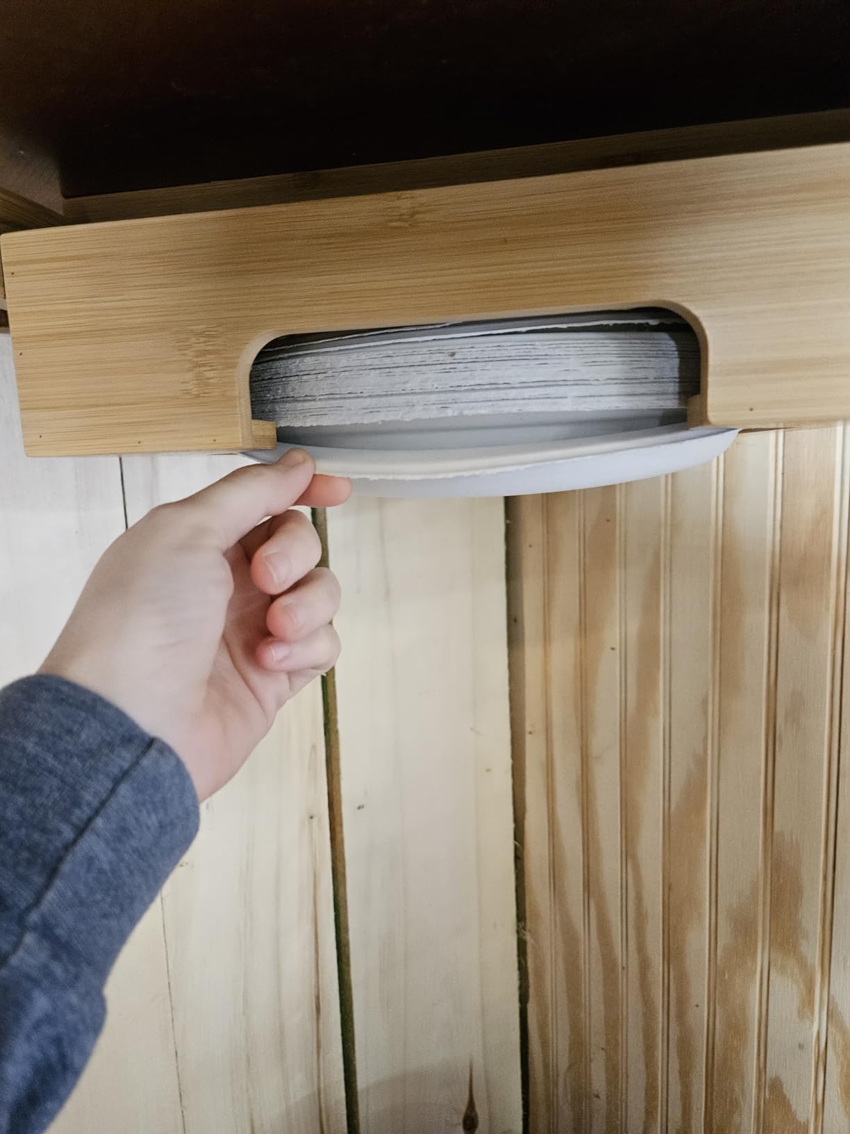 SpaceAid 10-inch Paper Plate Dispenser (Need 11.3 Inches Deep Cabinet Space) Under Cabinet Bamboo Plates Holder, Kitchen Vertical Dipensers Caddy, Bamboo customer photo 1