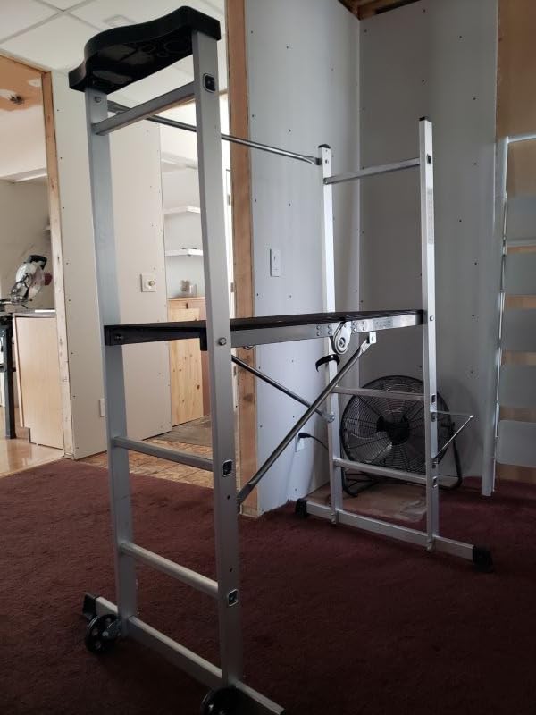 APARECIUM 5' Foldable Aluminum Scaffolding, Portable Scaffolding Ladder, Rolling Scaffolding Work Platform, Scaffold Tower, Ladder Stool Work Bench, Adjustable Work Platform, 330 Lbs Duty Rate customer photo 2