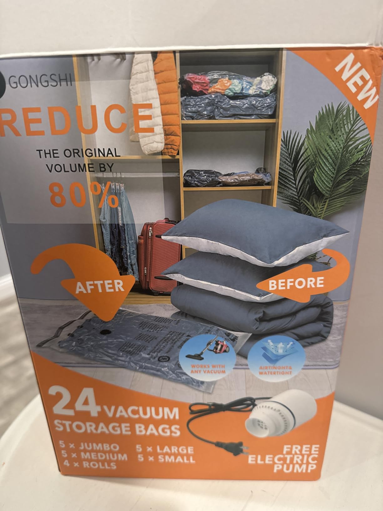 GONGSHI Vacuum Seal Bags for Clothing Travel & Home Storage, 24 Combo with Electric Pump, Space Saver for Blankets, Comforters, Pillows, Clothes customer photo 1
