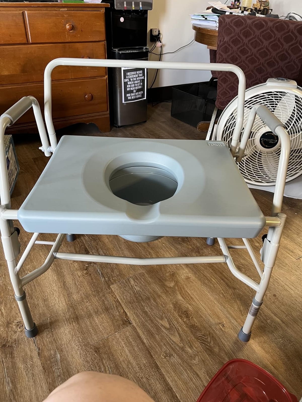 DMI Drop Arm Portable Toilet Commode, Extra-Wide Seat, 500 Pound Weight Capacity, Bucket with Lid Included, Adjustable Legs, Elderly Assistance Products, Grey customer photo 1