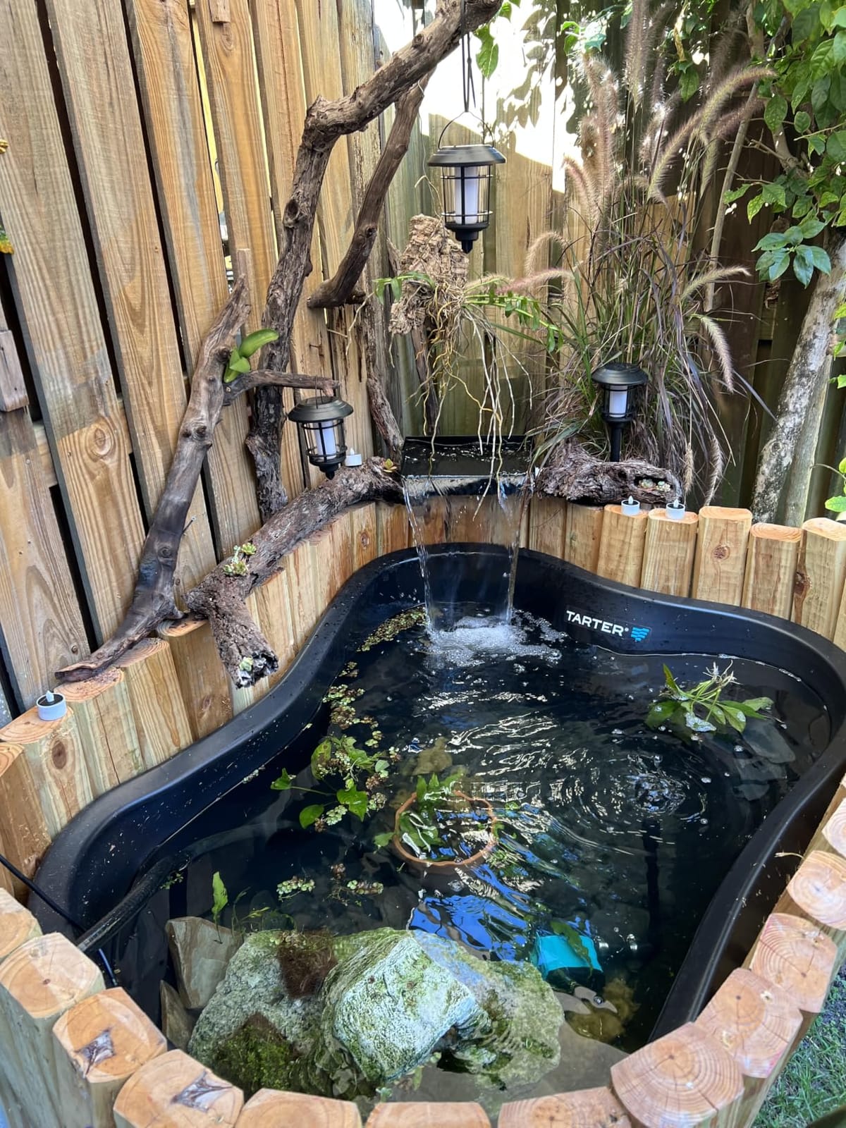 POPOSOAP Pond Waterfall with Pump Kit, 304 Stainless Steel Waterfall Spillway with 40W 660GPH Pump, Pond Spillway with 9.8FT Corrugated Tubing for Garden (12inch)-P43 customer photo 2
