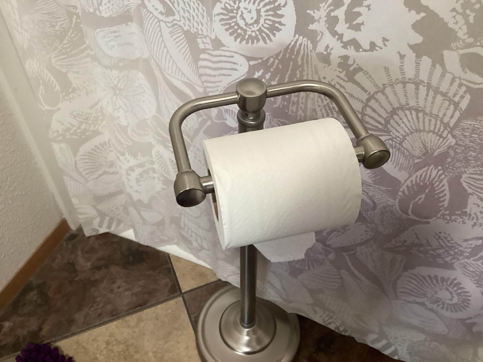 Toilet Paper Holder Stand Stainless Steel & Weight Base, No Tipping | Brushed Nickel, Post Pivoting Design Easy to Change Roll, Mega Roll Freestanding Toilet Paper Holder Waterproof for Bathroom customer photo 2