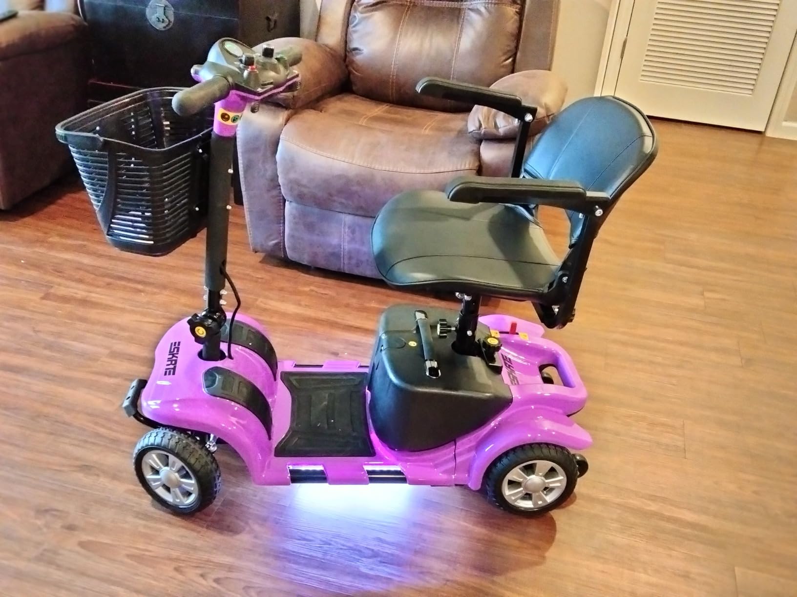 Mobility Scooter for Adults, Senior, 4 Wheels Electric Powered Chargeable Device for Travel, Lightweight and Portable, with LED Headlights and Basket, Charger Included (RED) customer photo 1